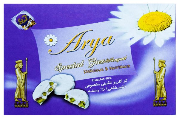 گز آریا لقمه ای شیرخشتی 40 درصد مغز پسته بهترین گز اصفهان